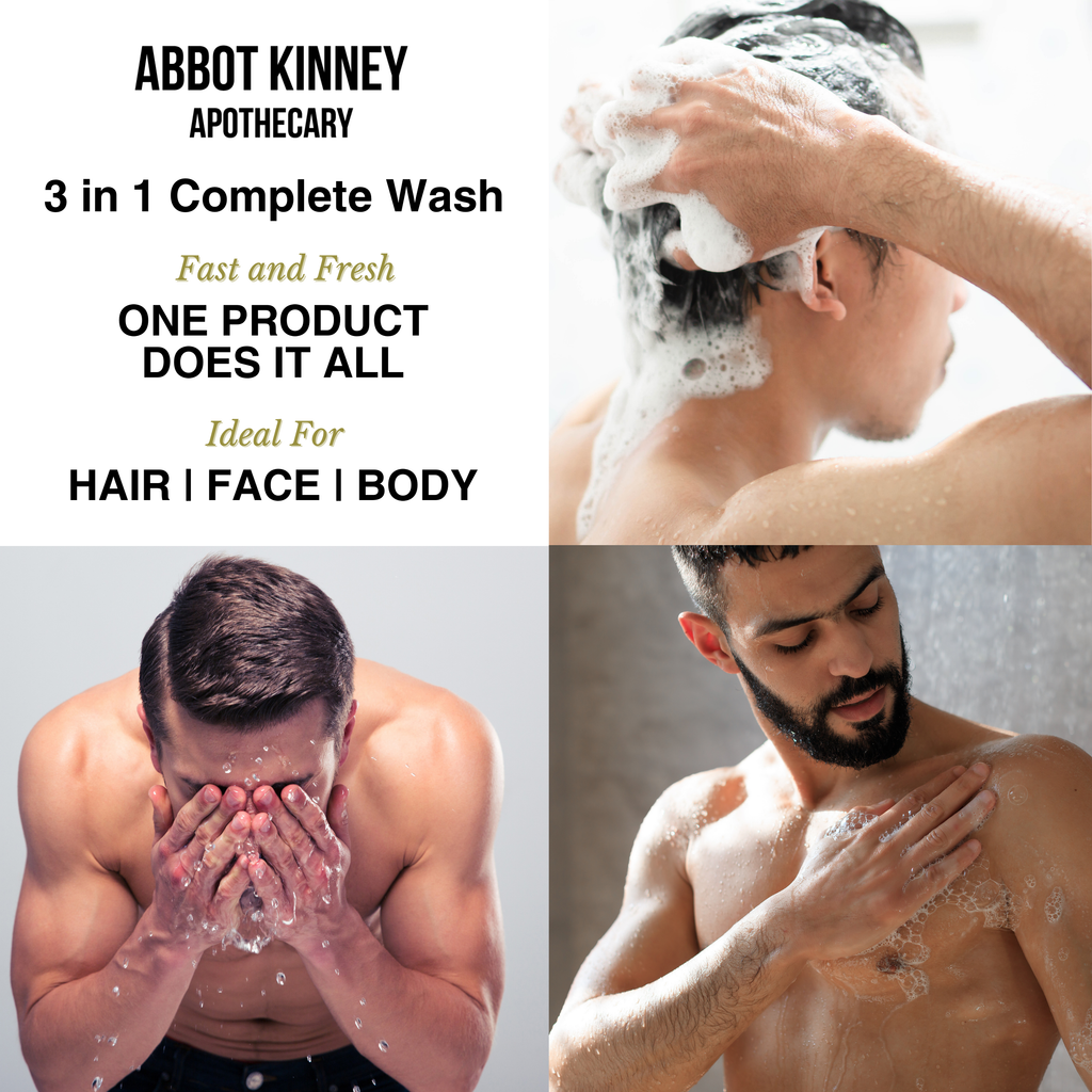 Abbot Kinney Apothecary Men's 3 in 1 Shampoo, Conditioner and Body Wash - Energizing Citrus