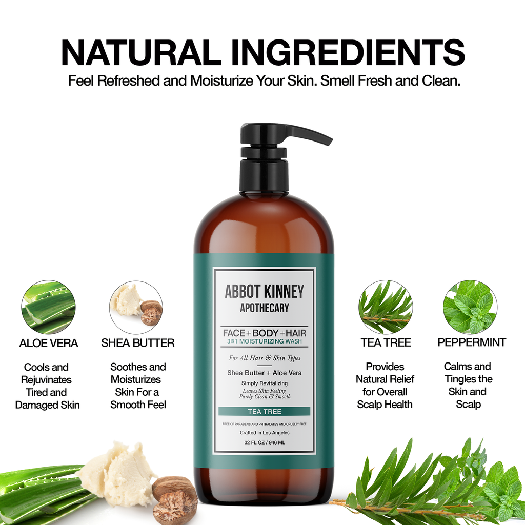 Abbot Kinney Apothecary Men's 3 in 1 Shampoo, Conditioner & Body Wash - Tea Tree