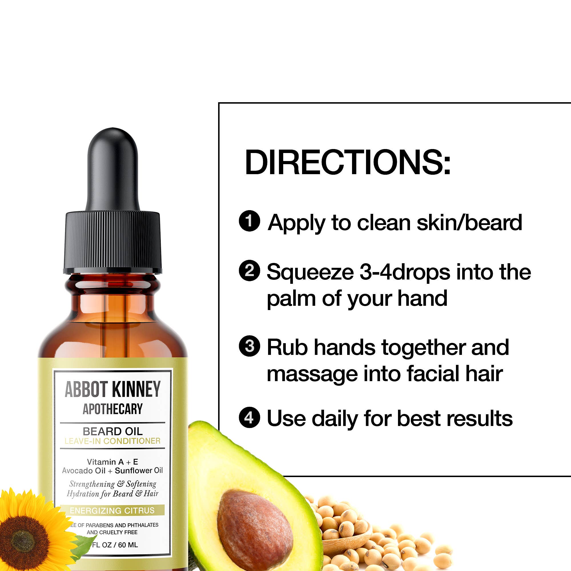 Abbot Kinney Apothecary Softening Beard and Mustache Oil - Energizing Citrus