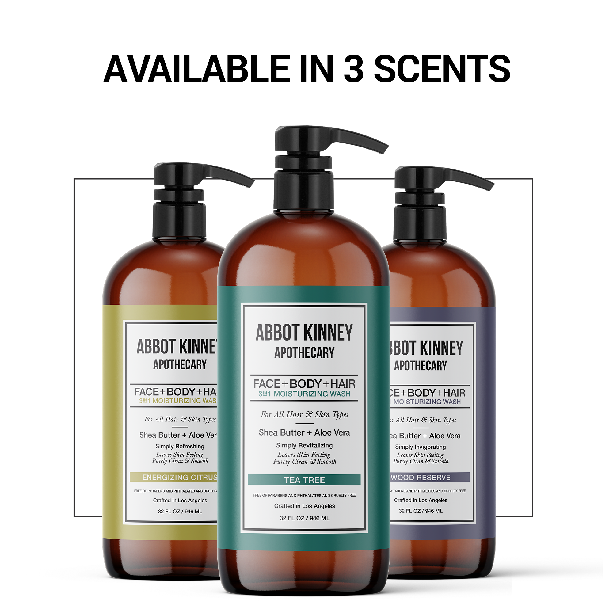 Abbot Kinney Apothecary Men's 3 in 1 Shampoo, Conditioner and Body Wash - Energizing Citrus