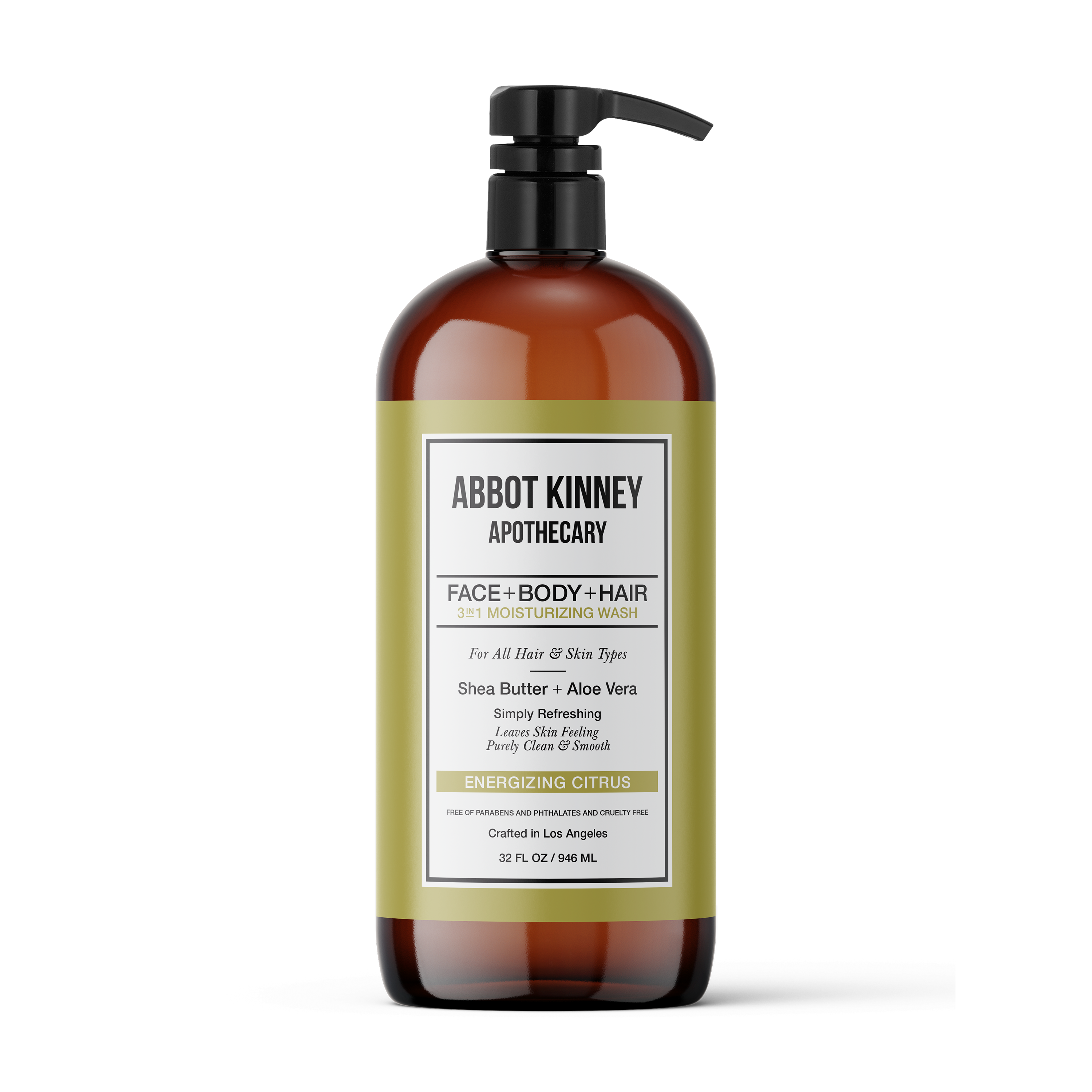 Abbot Kinney Apothecary Men's 3 in 1 Shampoo, Conditioner and Body Wash - Energizing Citrus