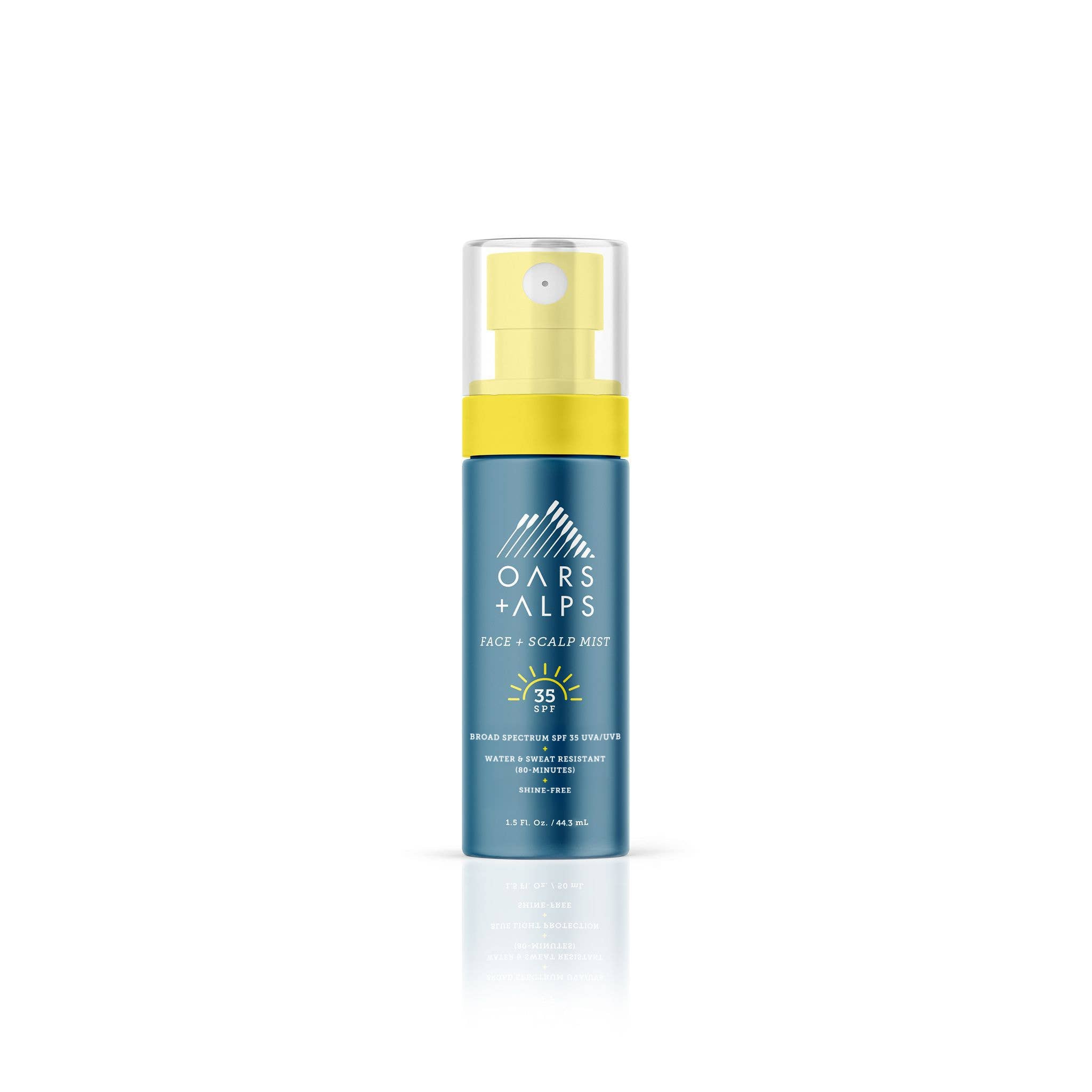 Oars + Alps Men's Face + Scalp Mist with SPF 35, Lightweight Sunscreen